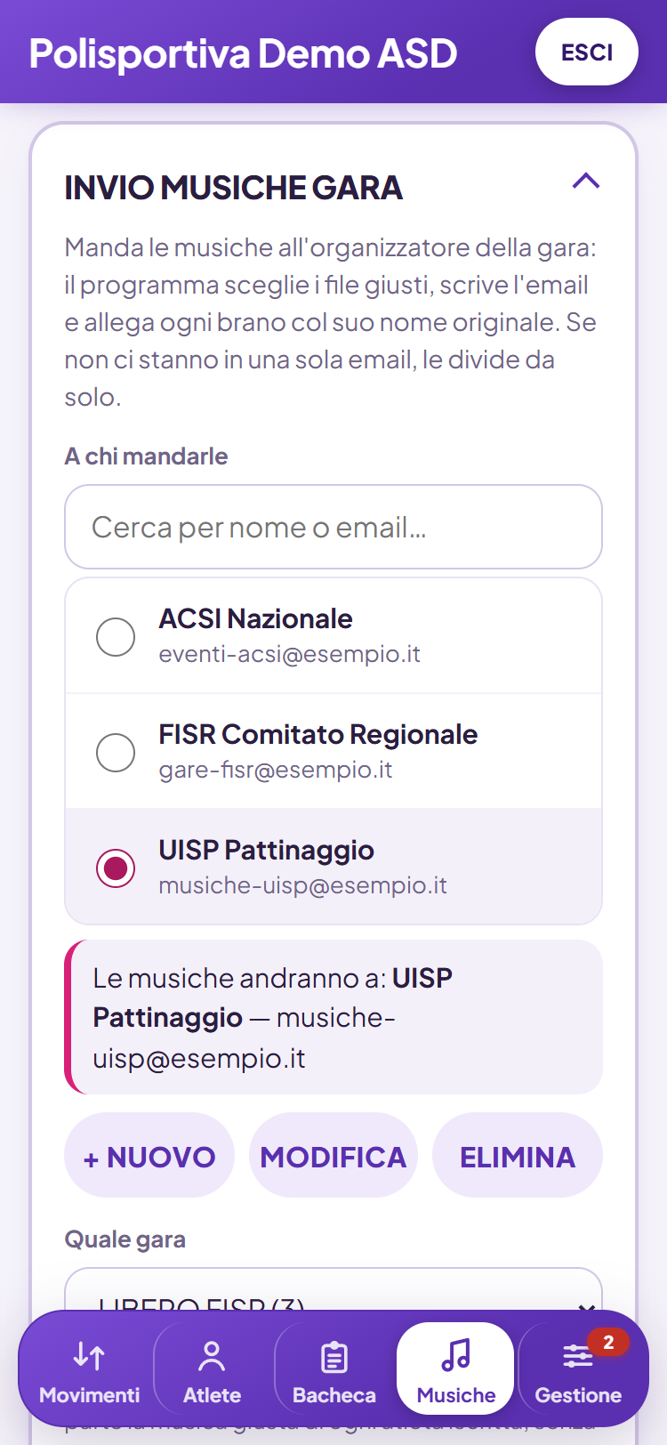Email di gara precompilate: l'indirizzo giusto, i brani giusti, un solo brano per atleta