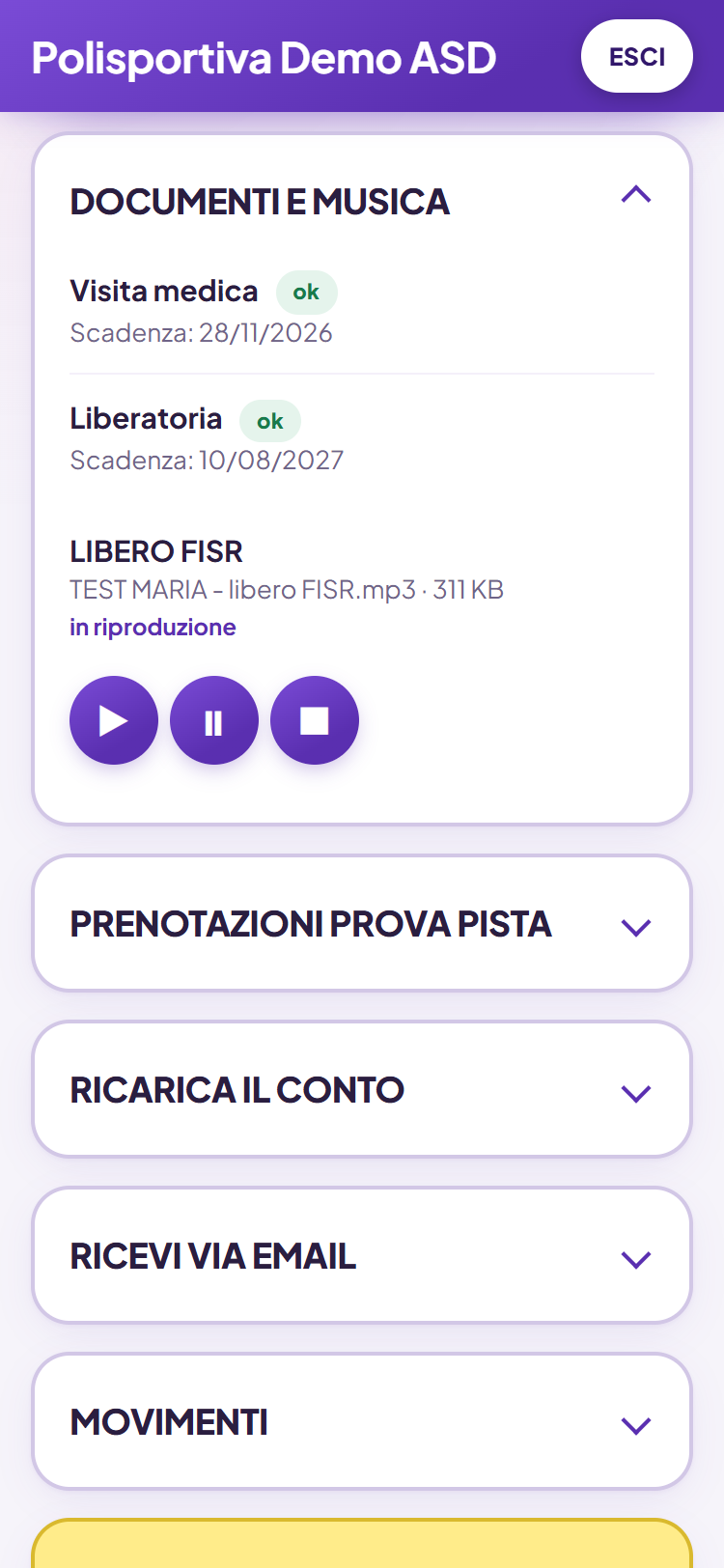 Anche la famiglia ha le musiche della propria atleta, pronte da far partire
