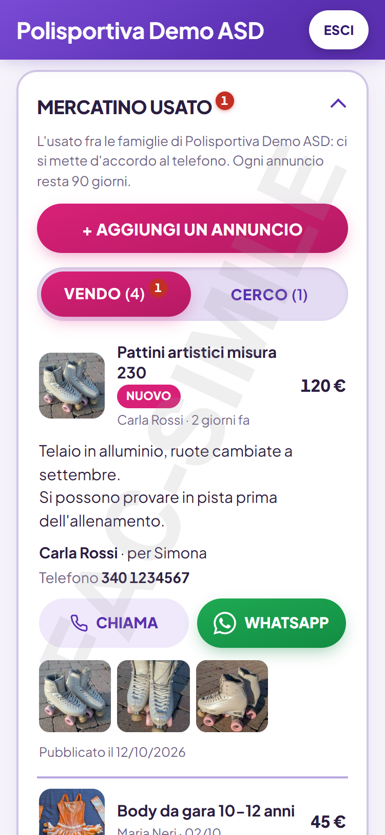 Chi è interessata chiama o scrive su WhatsApp con un tocco